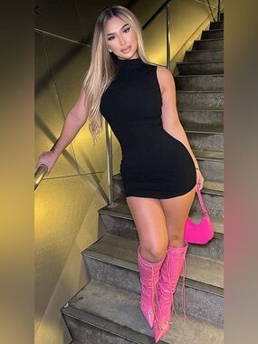 NWT Black Sleeveless Mock Neck Bodycon Ribbed Mini Dress -